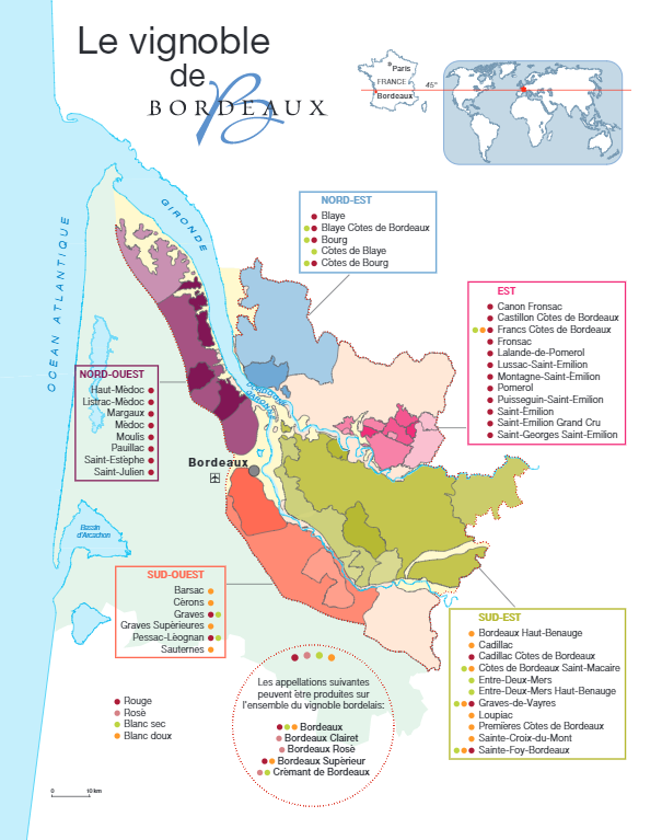 Carte d’ensemble du vignoble bordelais