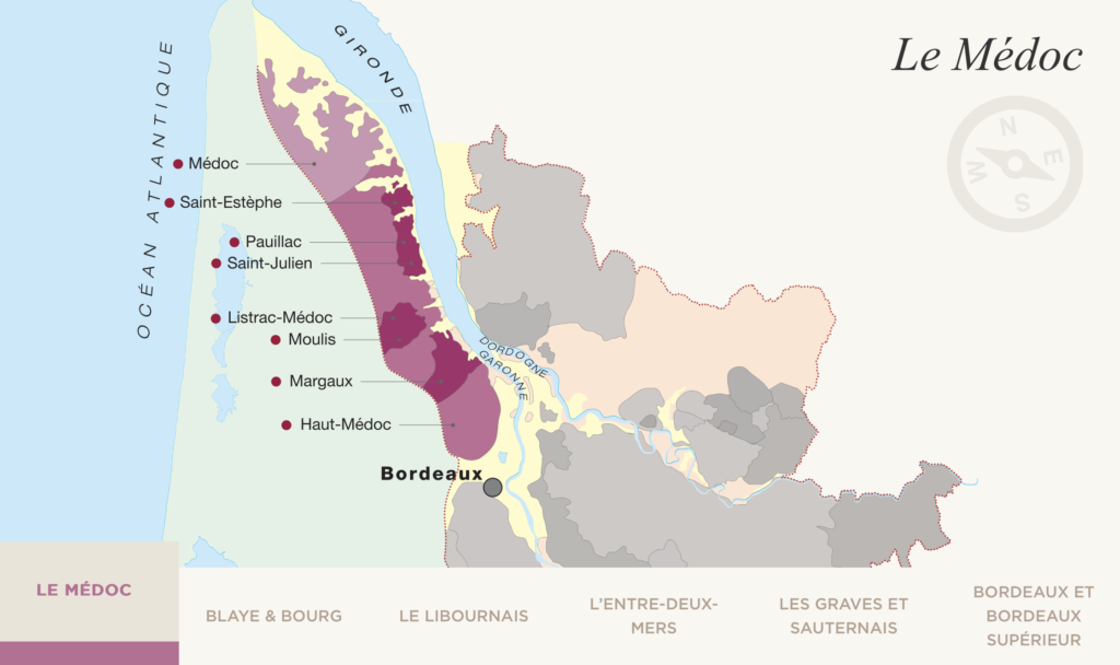 Carte des vignobles de Bordeaux et du Médoc