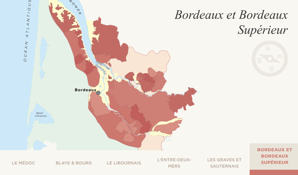 Carte des vignobles Bordeaux et Bordeaux supérieur