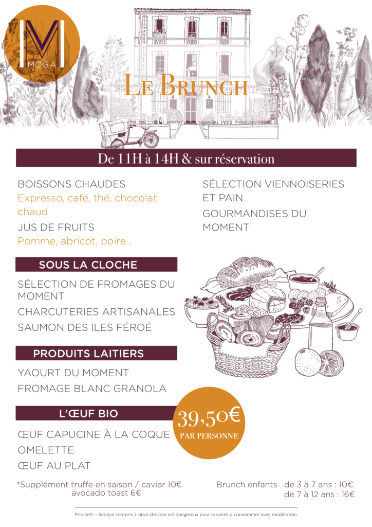 Menu du brunch de la Maison Moga