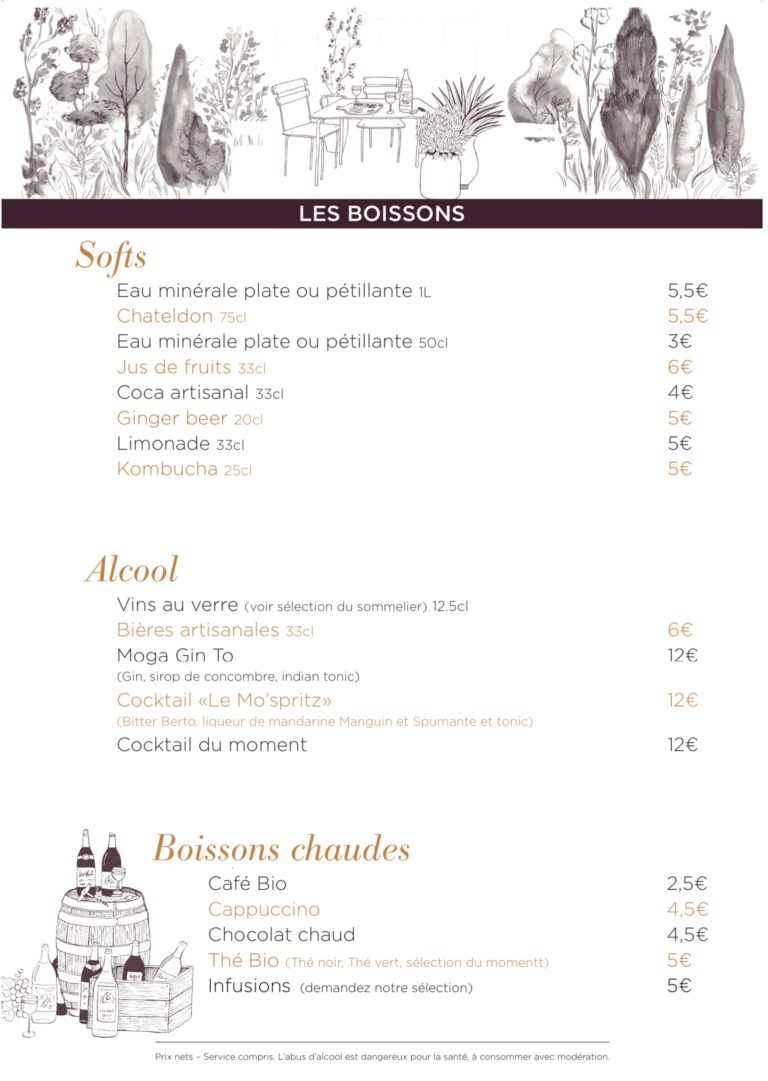 Les boissons de la terrasse à l’isle sur la sorgue