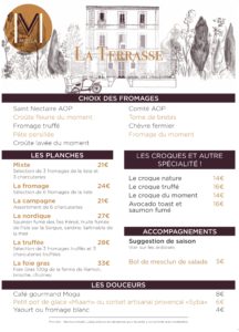 Le menu de la terrasse à l’isle sur la sorgue