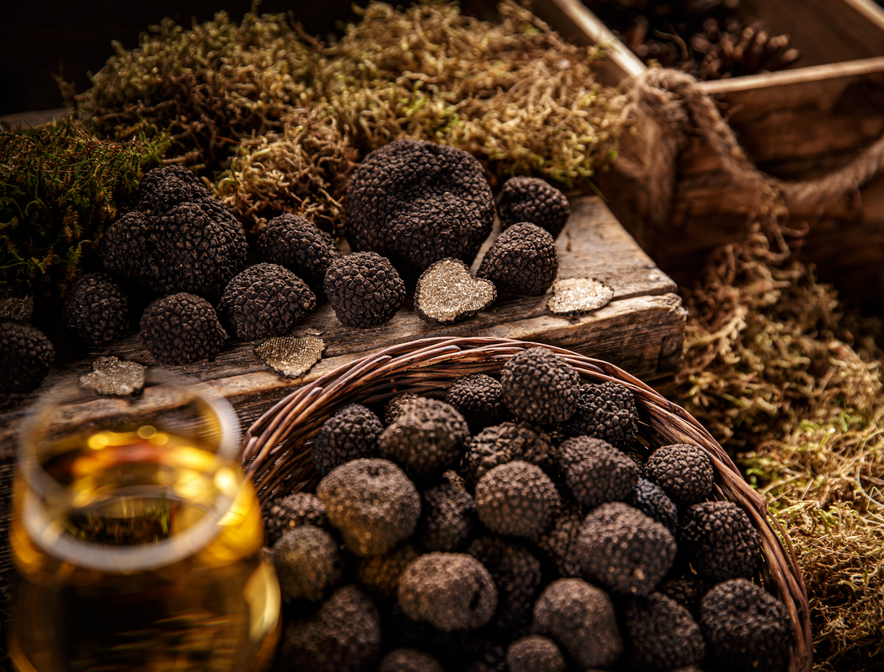 Truffes noires et vin blanc